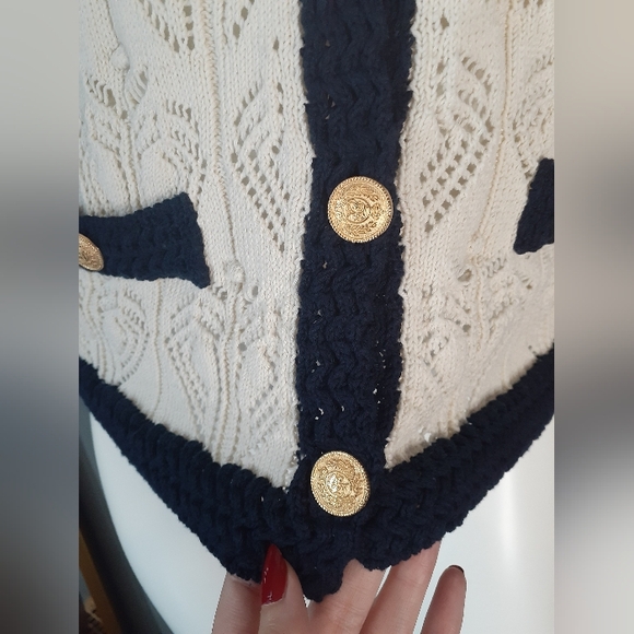 NWOT Zara Cream and Navy Cardigan Vest - Picture 10 of 12